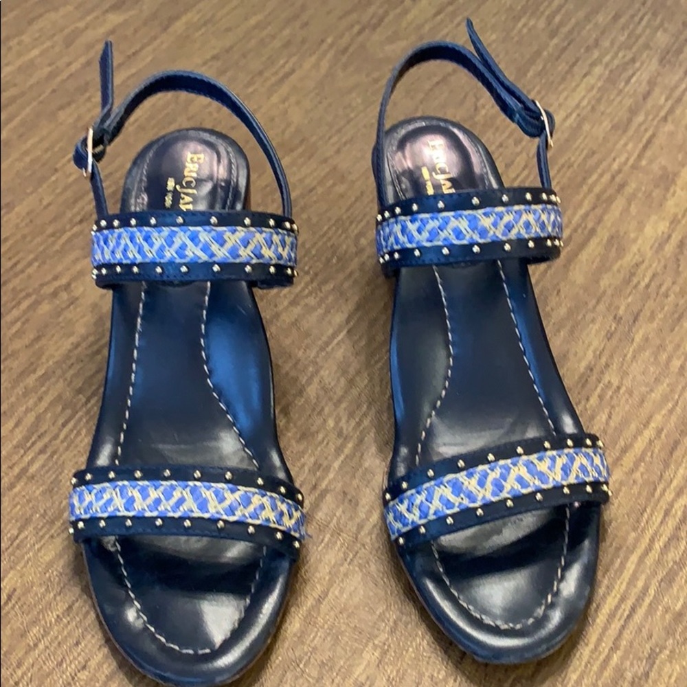 Navy Eric Javits block heel sandal